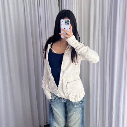 90s White Marithe Francois Girbaud Dual Zip Ruched Pocket Hoodie