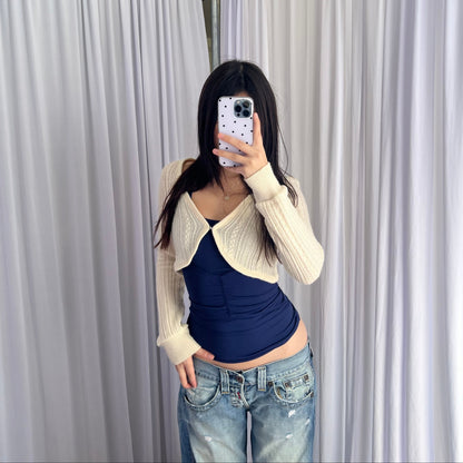 Burberry Blue Label Cream Cable Knit Crop Bolero Cardigan