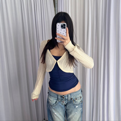 Burberry Blue Label Cream Cable Knit Crop Bolero Cardigan