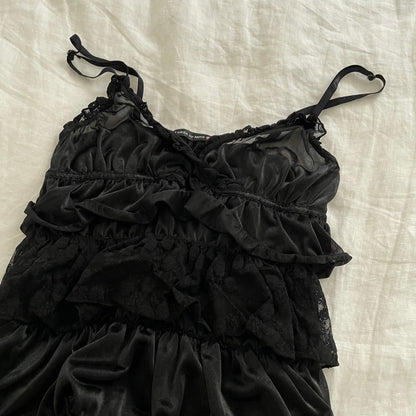 drea my minx tiered ruffle sheeny satin lace tiered camisole