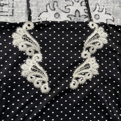 charlott black coquette balletcore polka dot embroidery lace wings halterneck camisole