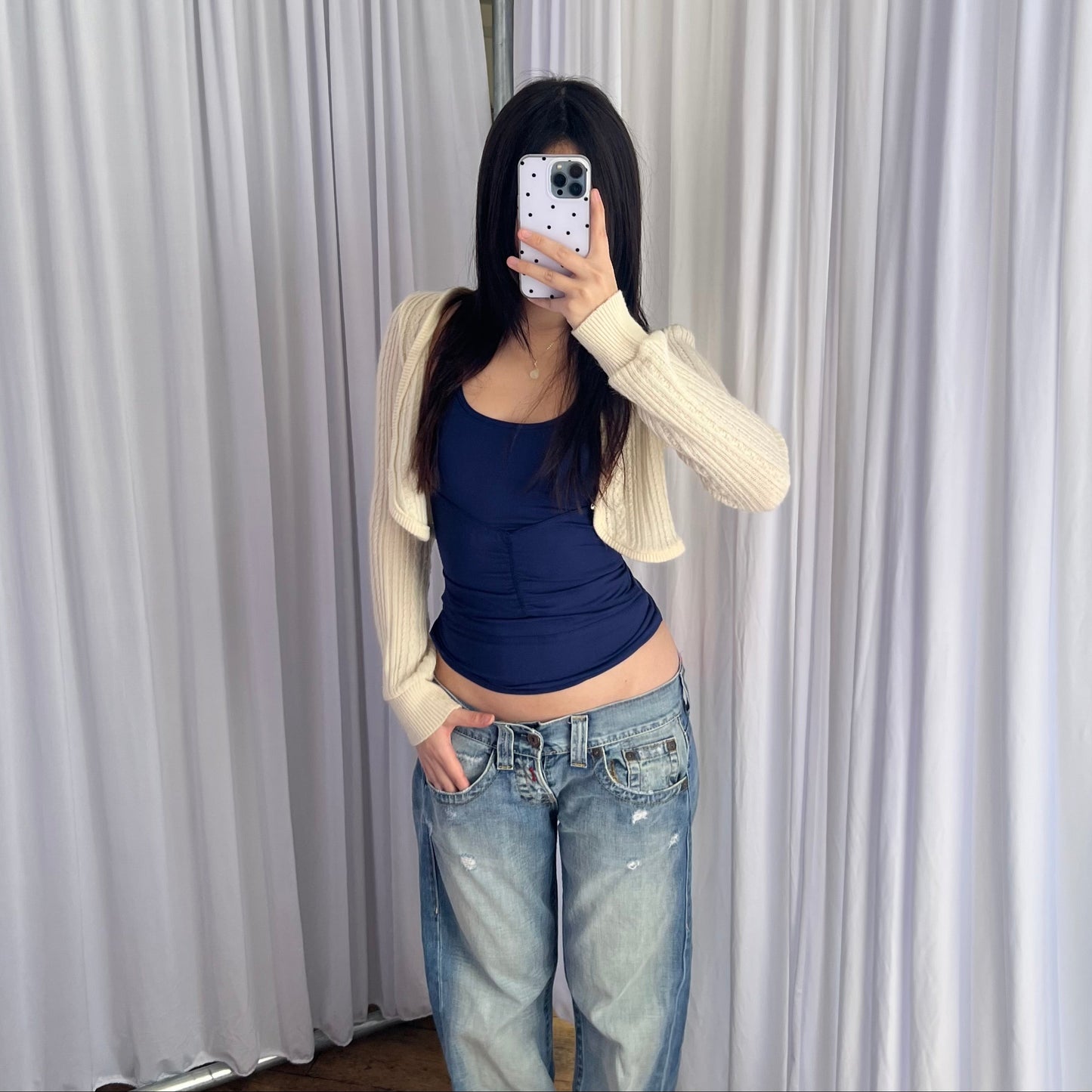 Burberry Blue Label Cream Cable Knit Crop Bolero Cardigan