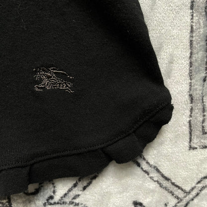 紧身Burberry蓝标黑色褶皱胸部半袖荷叶边下摆衬衫