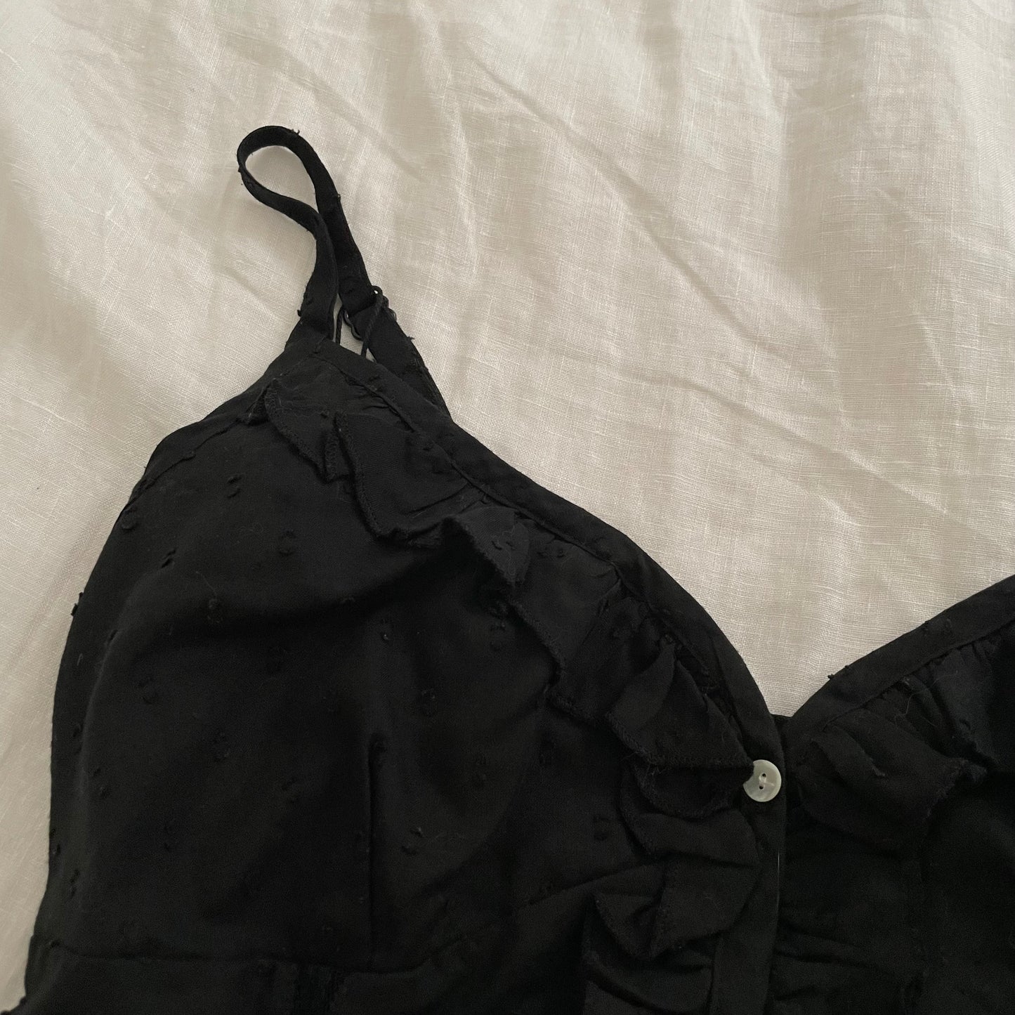 morgan de toi balletcore black ruffle lace button camisole
