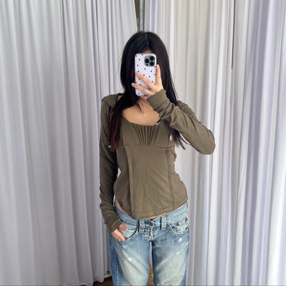 Khaki Miss Sixty Pleated Fitted Sweater Hoodie
