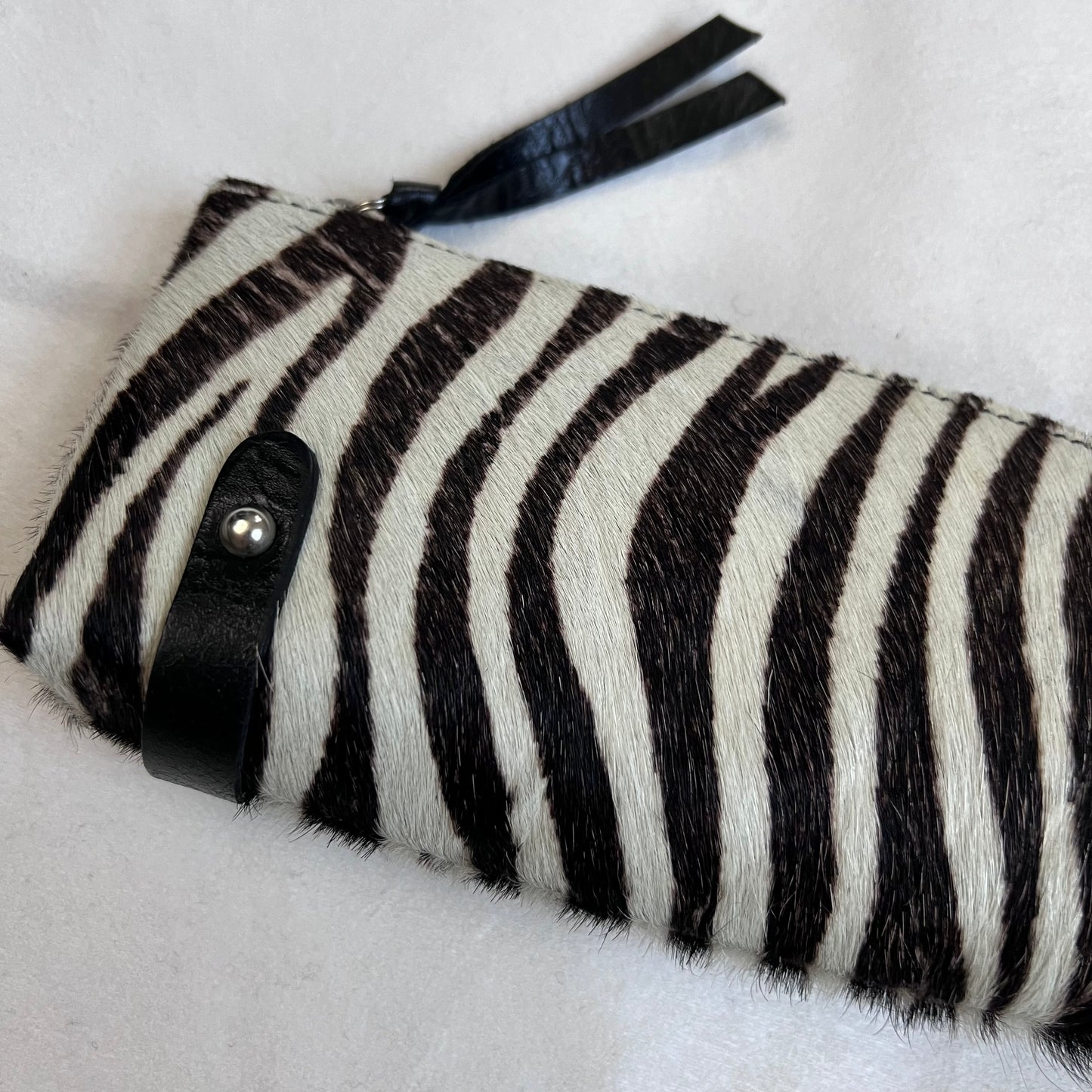 vintage black white zebra pony hair leather mini clutch purse
