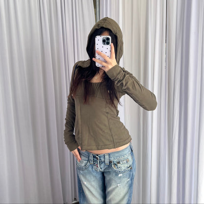 Khaki Miss Sixty Pleated Fitted Sweater Hoodie