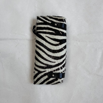 vintage black white zebra pony hair leather mini clutch purse