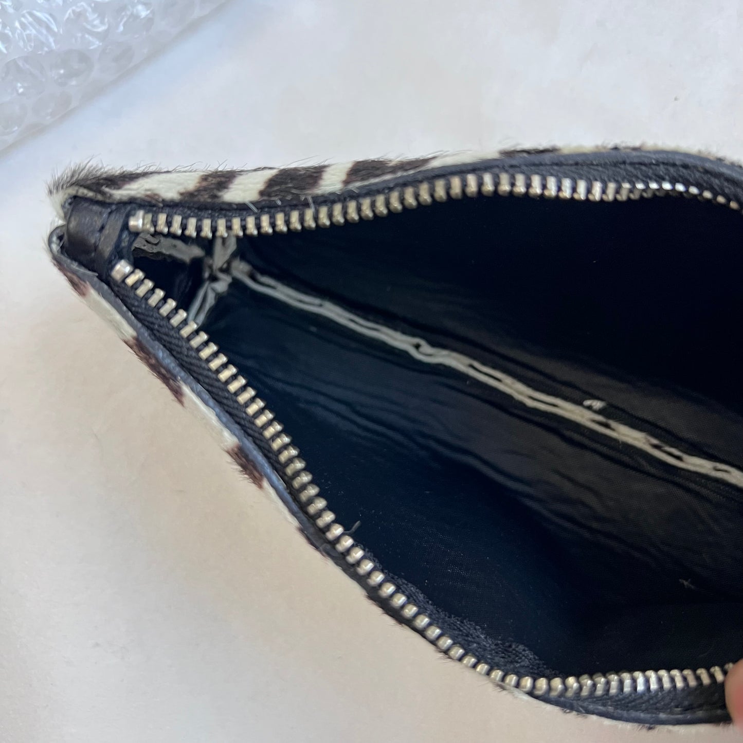 vintage black white zebra pony hair leather mini clutch purse