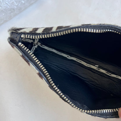 vintage black white zebra pony hair leather mini clutch purse