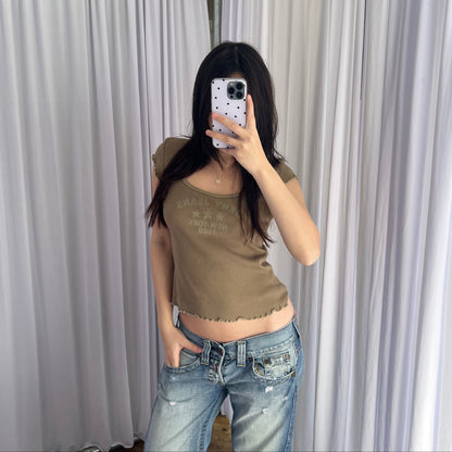 DKNY Khaki Star Graphic Short Sleeve Ribbed Shirt