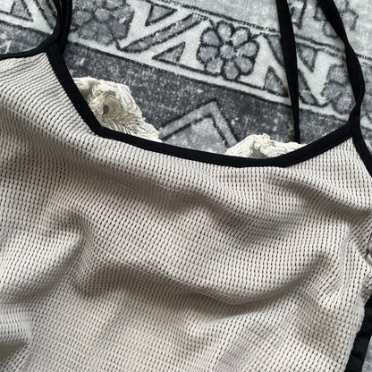 Marithe francois girbaud 灰色网布褶饰侧边蕾丝饰边中长连衣裙