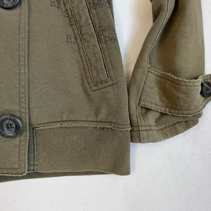 hysterics khaki corpcore asymmetric button faded text graphic collared jacket