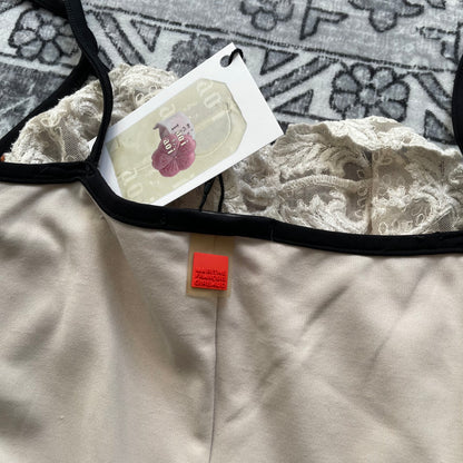 Marithe francois girbaud 灰色网布褶饰侧边蕾丝饰边中长连衣裙