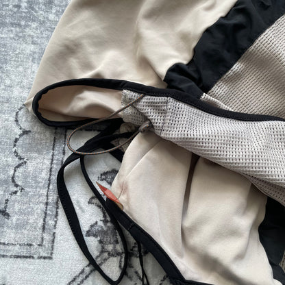 Marithe francois girbaud 灰色网布褶饰侧边蕾丝饰边中长连衣裙