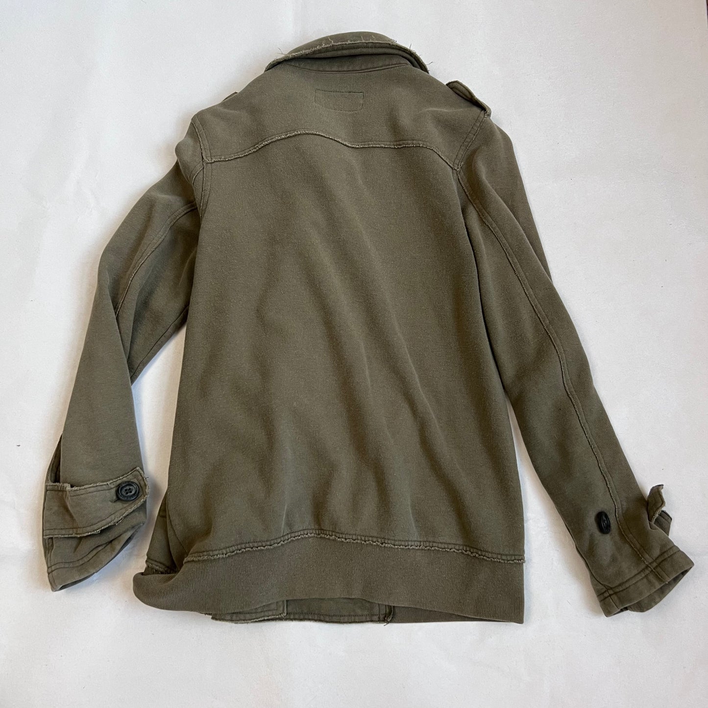 hysterics khaki corpcore asymmetric button faded text graphic collared jacket