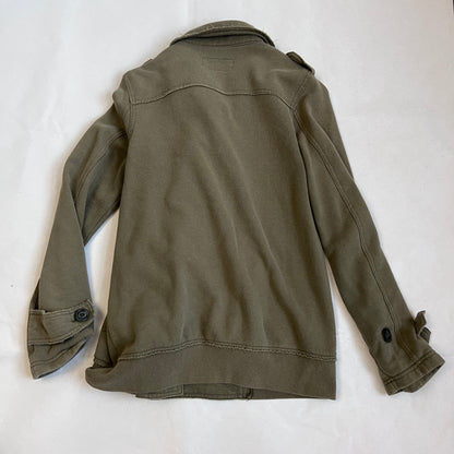 hysterics khaki corpcore asymmetric button faded text graphic collared jacket