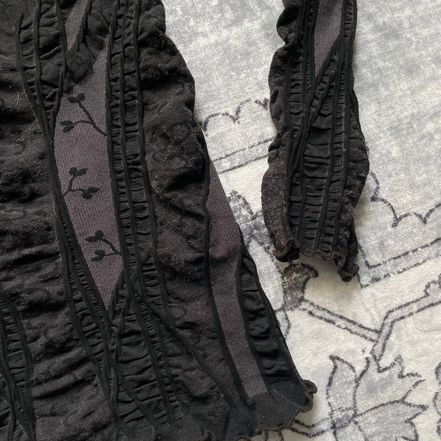 archival boho et compagnie black  grey fitted long sleeve wide neck top/mini dress