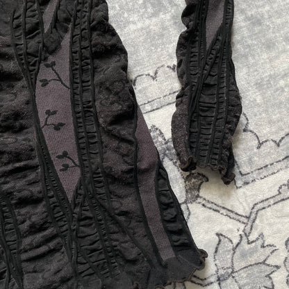 archival boho et compagnie black  grey fitted long sleeve wide neck top/mini dress