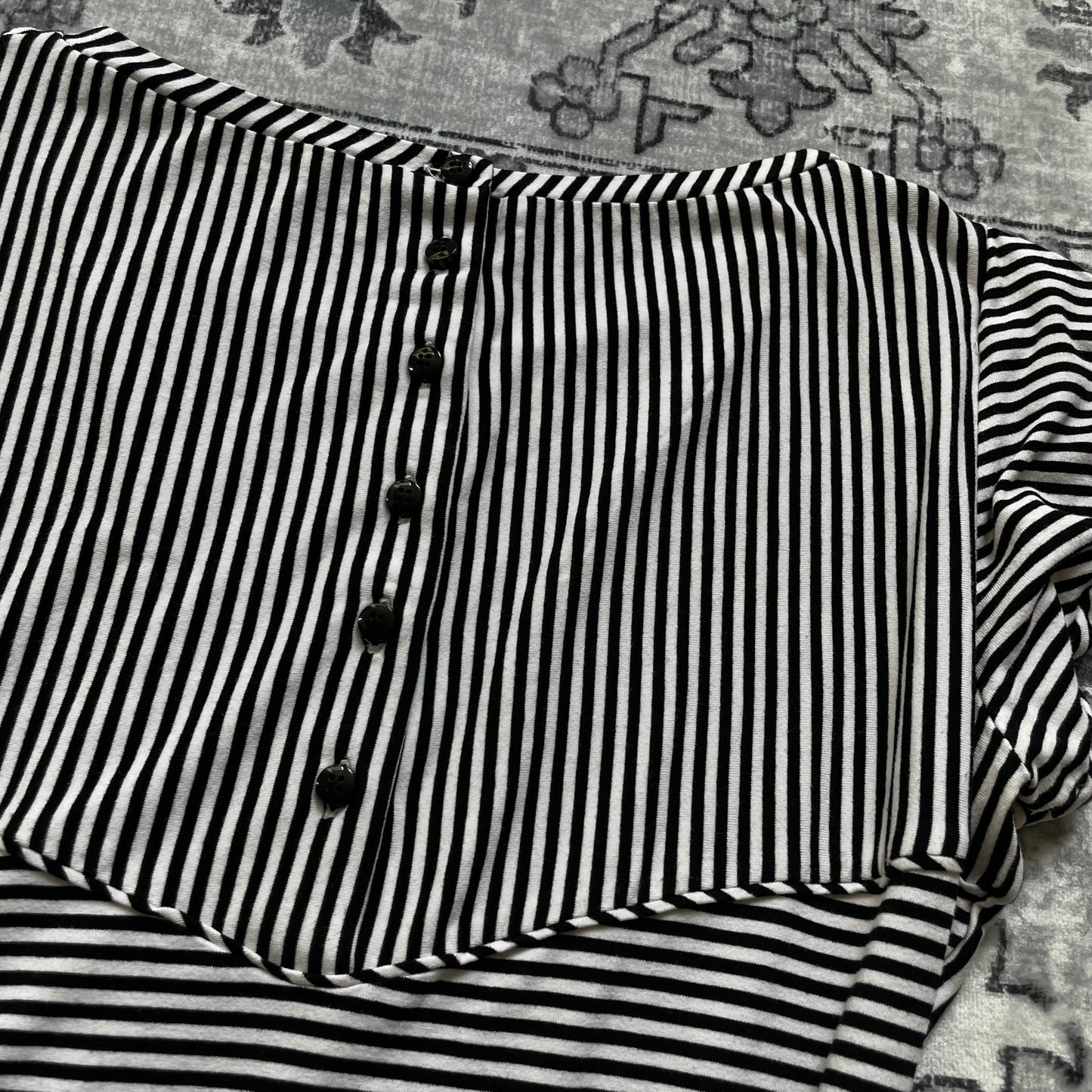 sportmax black white black reversible 1/4 button diagonal striped t shirt