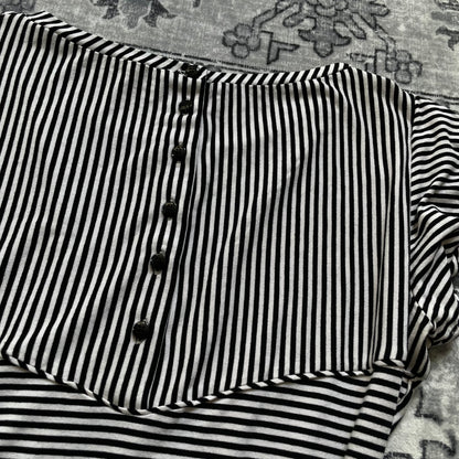 sportmax black white black reversible 1/4 button diagonal striped t shirt