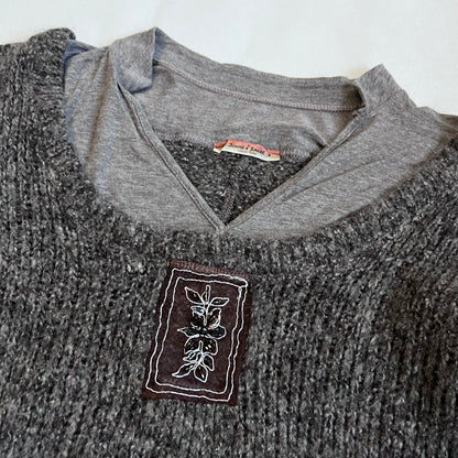 bouche a bouche brown grey long sleeve wool blend layered knit top