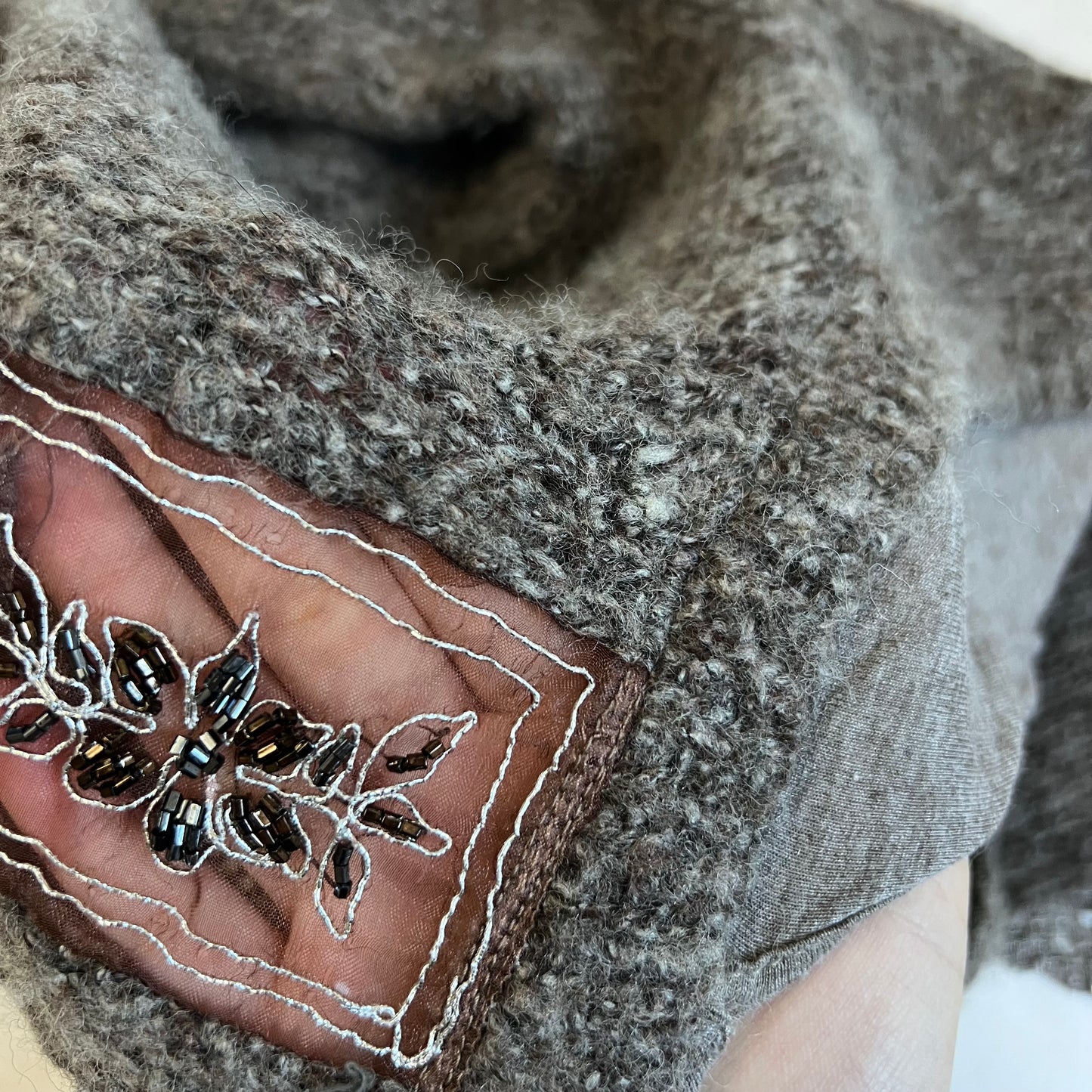 bouche a bouche brown grey long sleeve wool blend layered knit top