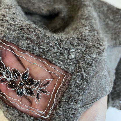 bouche a bouche brown grey long sleeve wool blend layered knit top