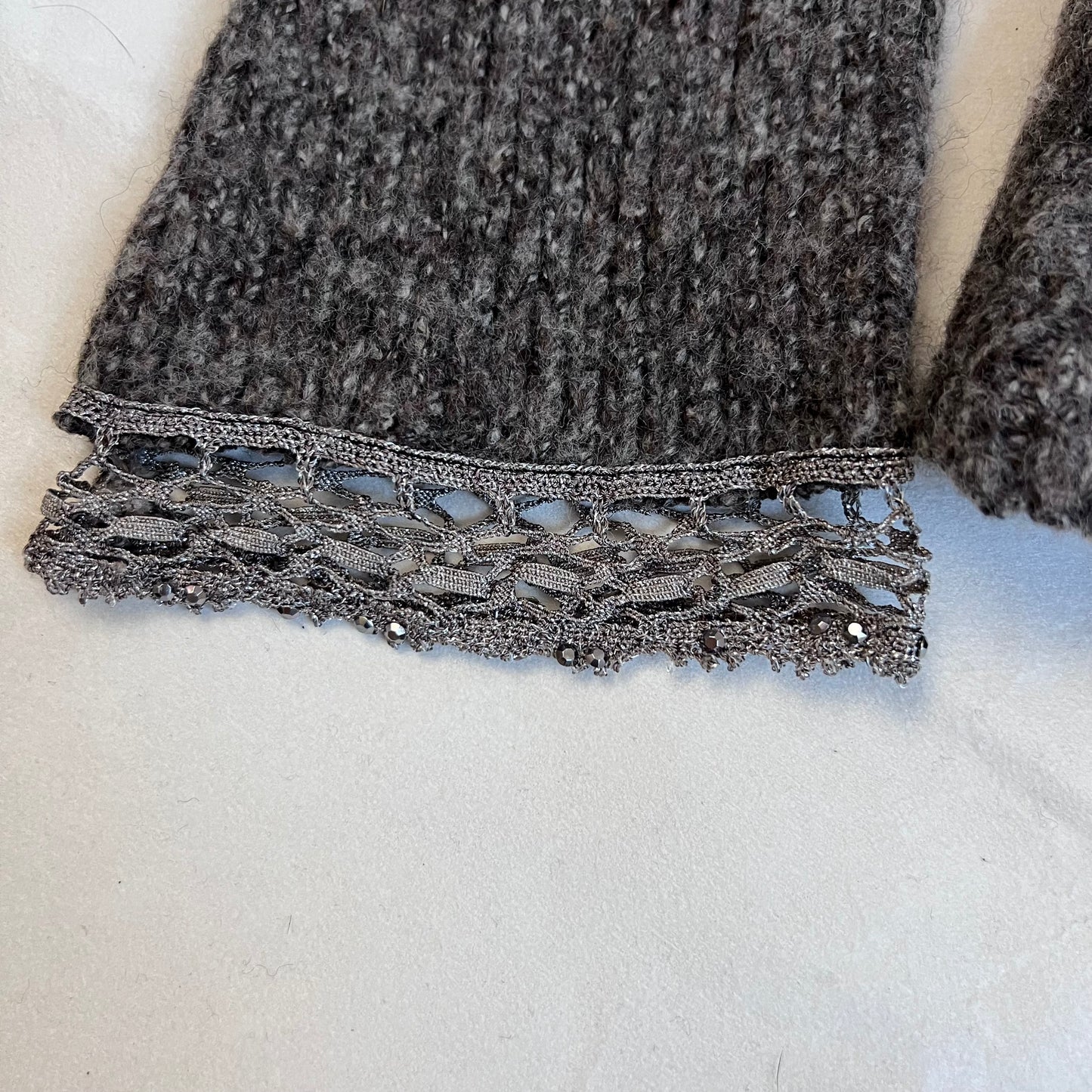 bouche a bouche brown grey long sleeve wool blend layered knit top