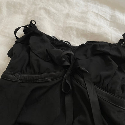 aries black frilly layered lacey bustier midi dress