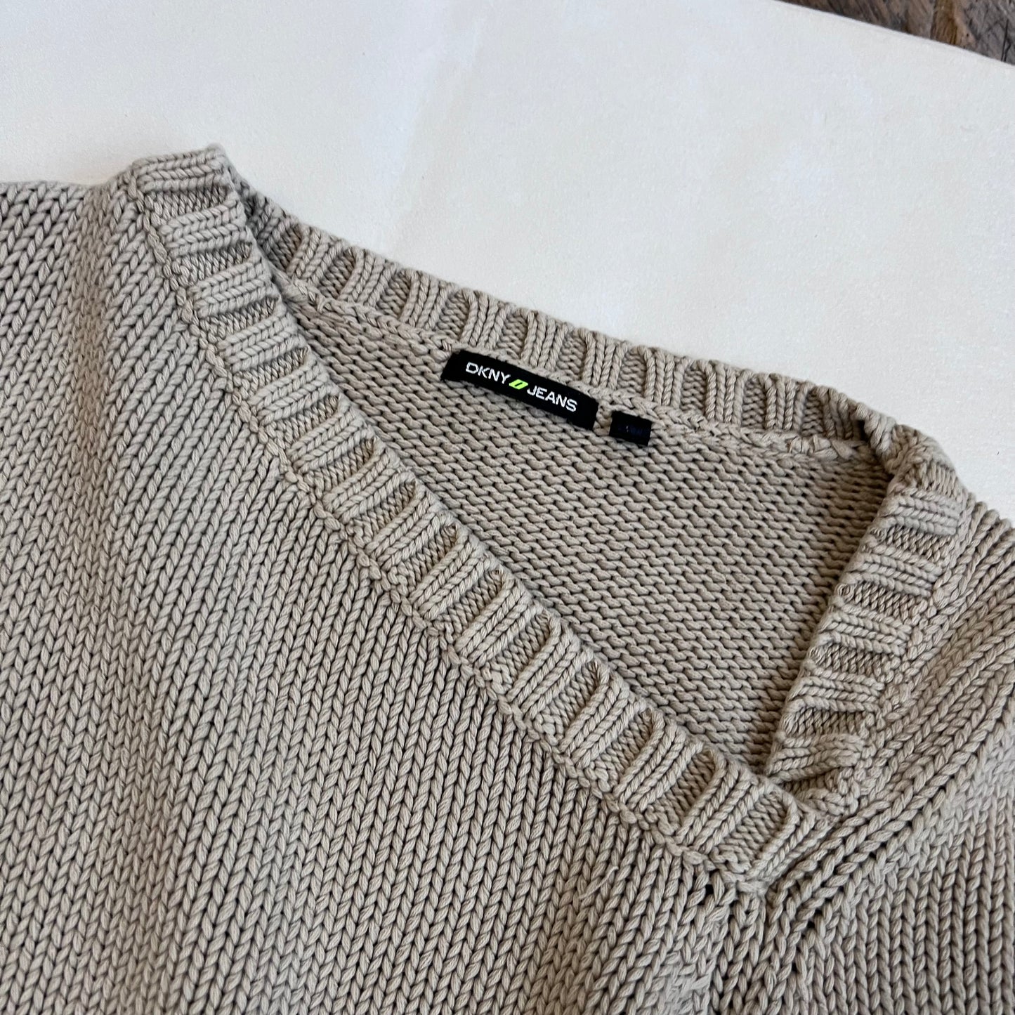 vintage dkny beige asymmetric long sleeve knit sweater