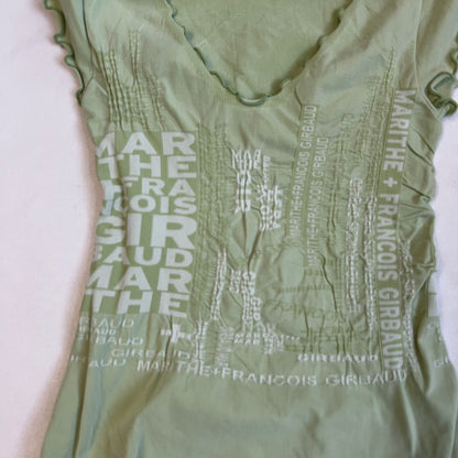 light spring green marithe francois girbaud text graphic fitted short sleeve top