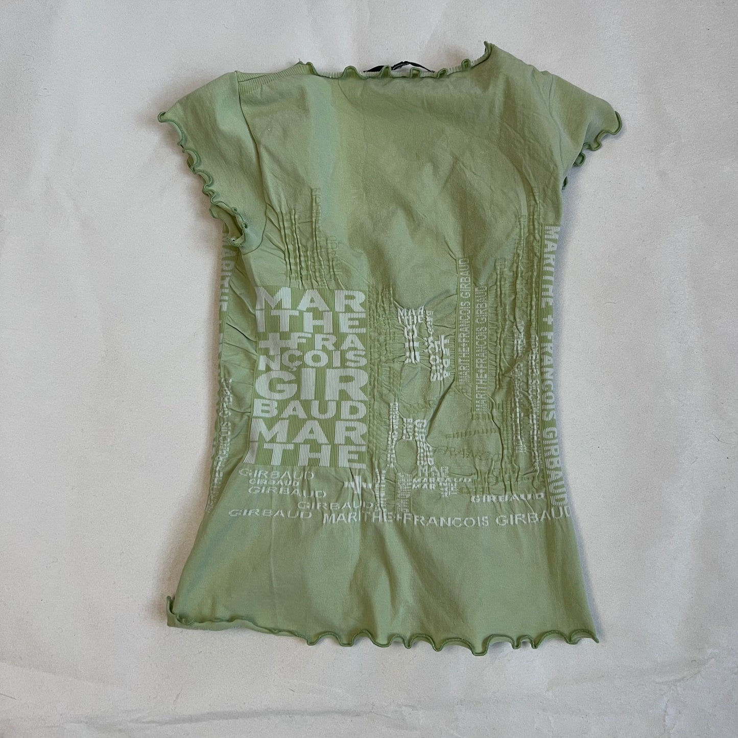 light spring green marithe francois girbaud text graphic fitted short sleeve top