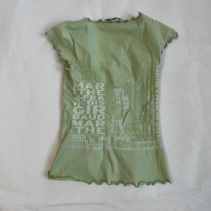 light spring green marithe francois girbaud text graphic fitted short sleeve top