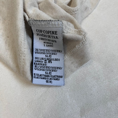 cop copine beige layered tunic ruched lace neckline blouse