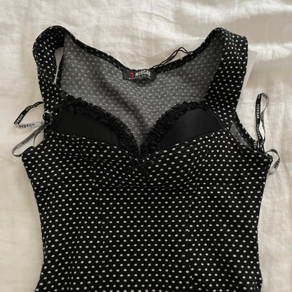 pinup morgan de toi polka dot bustier fitted midi dress