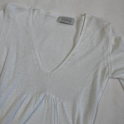 white motivi long sleeve ruched v neck fine knit top