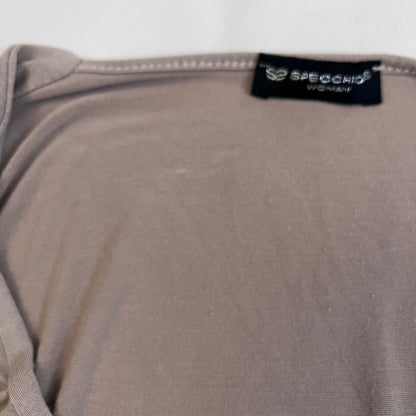 speccio beige balletcore wrap style asymmetric hem long sleeve shirt