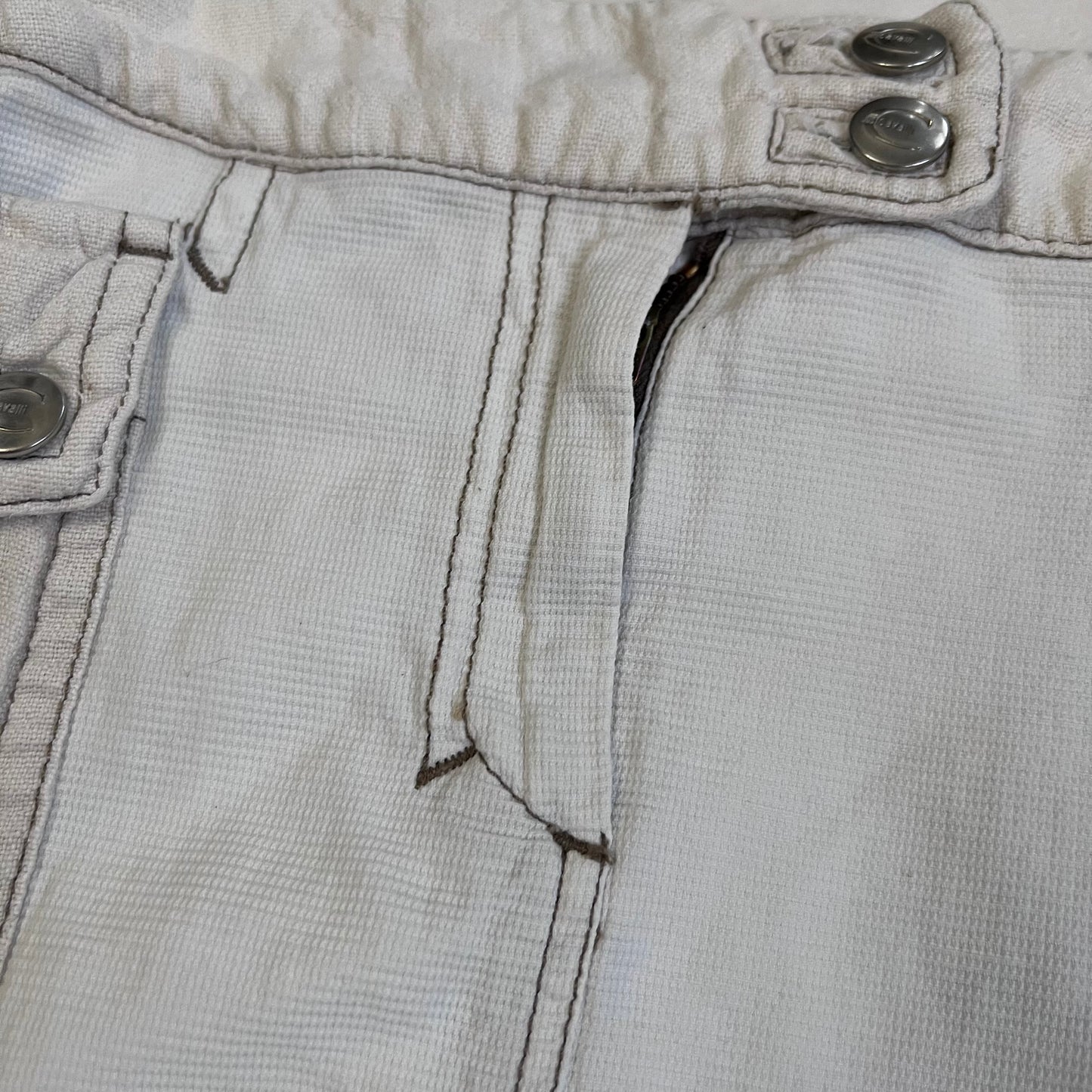 roberto cavalli white cargo denim pleated buckle knee length skirt