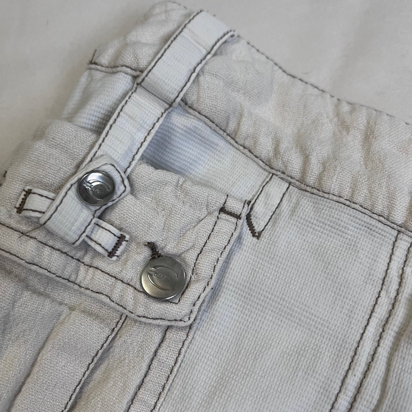 roberto cavalli white cargo denim pleated buckle knee length skirt