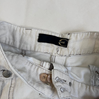 roberto cavalli white cargo denim pleated buckle knee length skirt