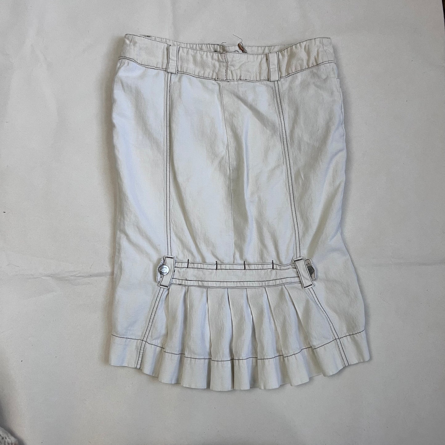 roberto cavalli white cargo denim pleated buckle knee length skirt