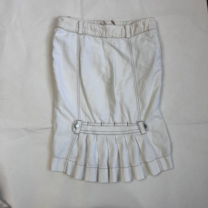 roberto cavalli white cargo denim pleated buckle knee length skirt