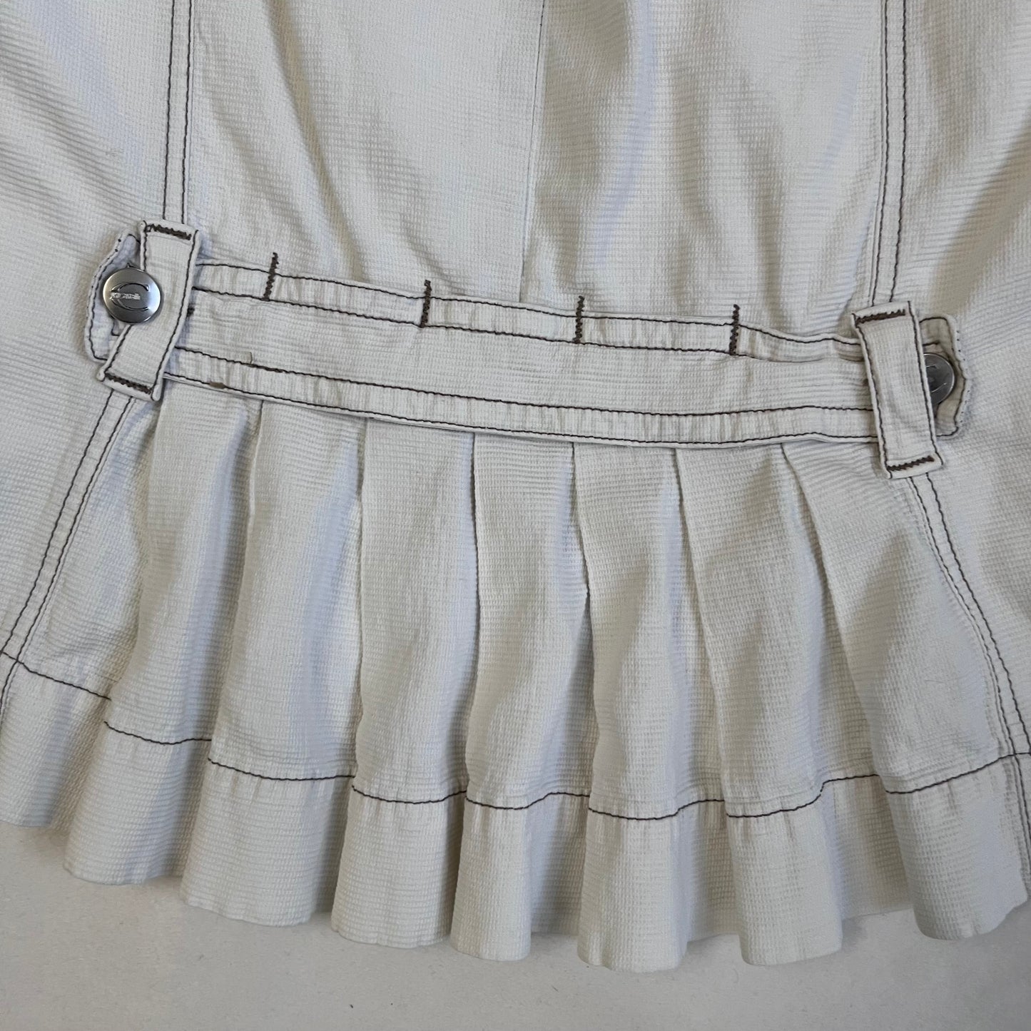 roberto cavalli white cargo denim pleated buckle knee length skirt