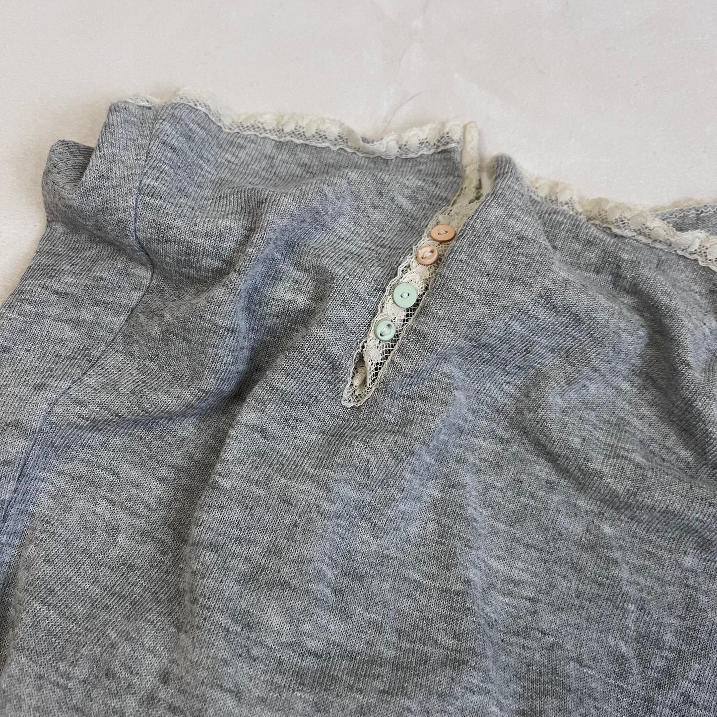 romantic grey elisa caveletti beige lacey ruched pastel button midi dress