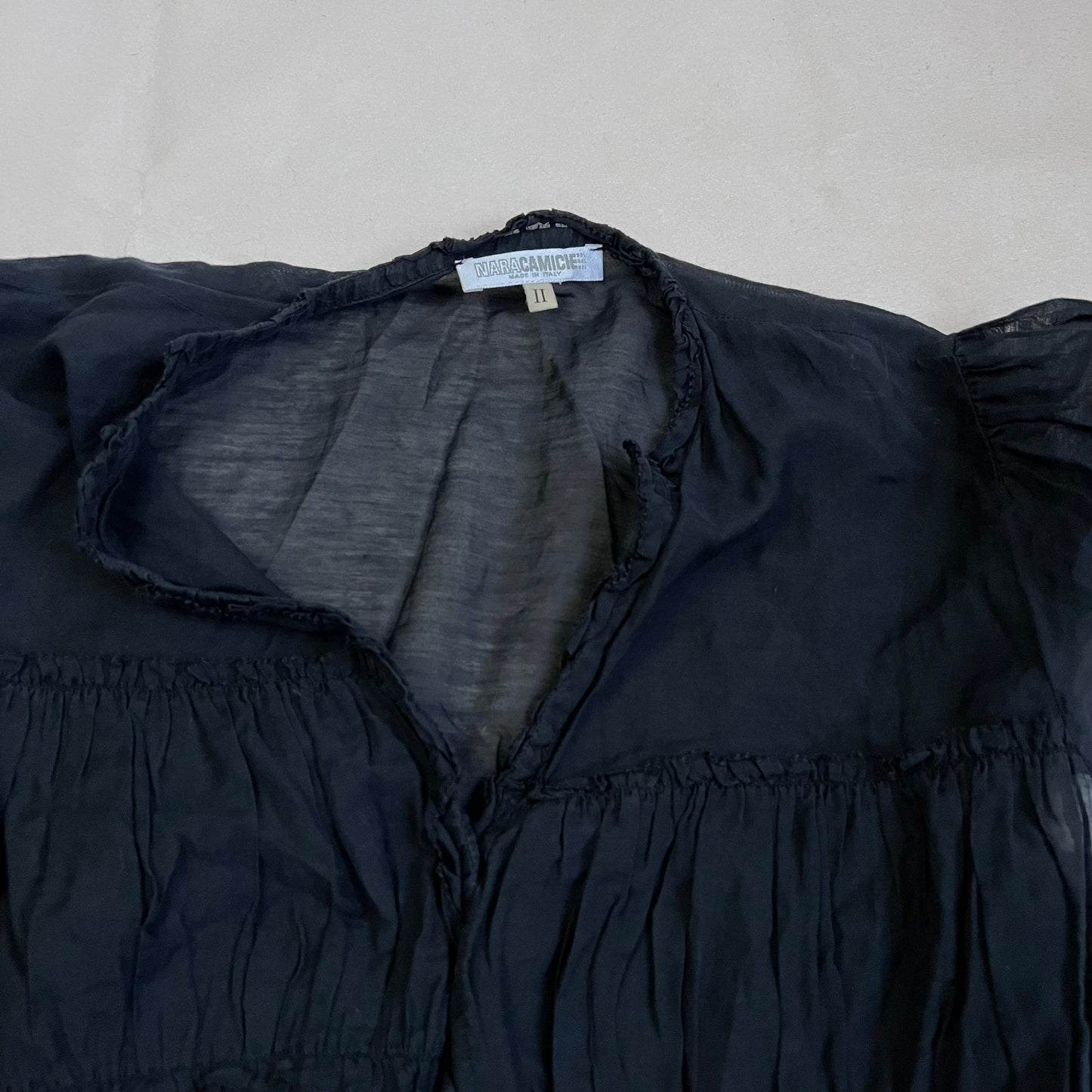 naracamicie black balletcore dark academia cap sleeve ruched bust sheer blouse