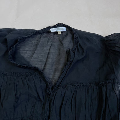 naracamicie black balletcore dark academia cap sleeve ruched bust sheer blouse