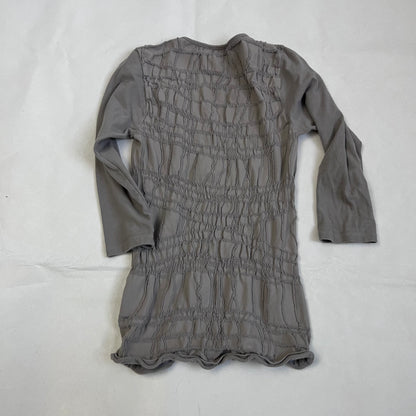 beige sarah pacini ruched 3/4 sleeve fitted top