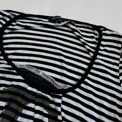 denny rose balletcore white black striped lace trim d graphic dress shirt