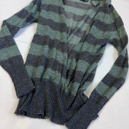 vintage creeks mohair blend grey green striped open wrap long sleeve hooded cardigan